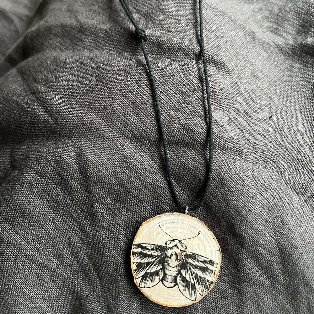 Handmade wooden moth pendant necklace adjustable